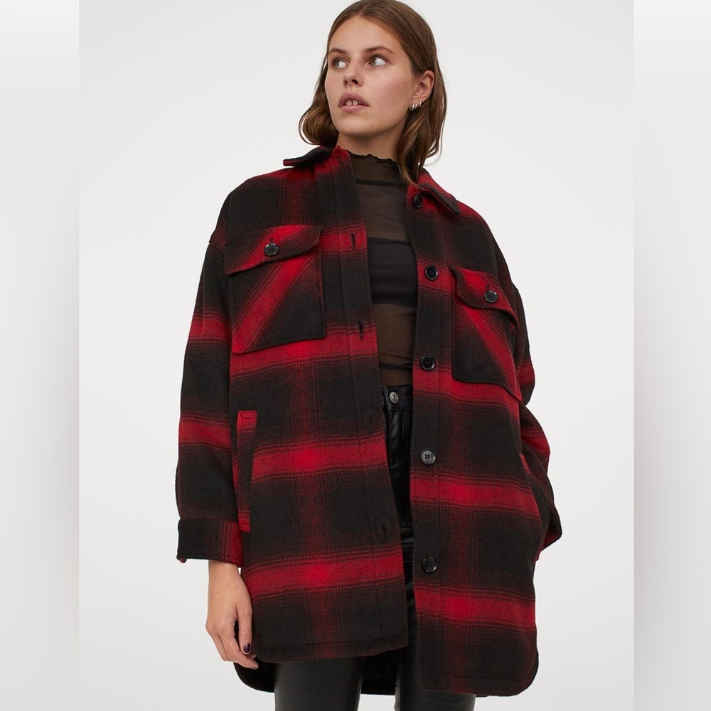 H&M Oversized Red/Black Plaid Shacket